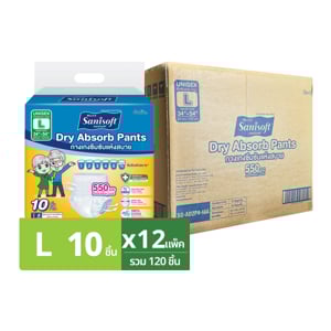 pdc_แซนนิซอฟท์ กางเกงซึมซับแห้งสบาย ขนาด L 10 ชิ้น x 12 ห่อ