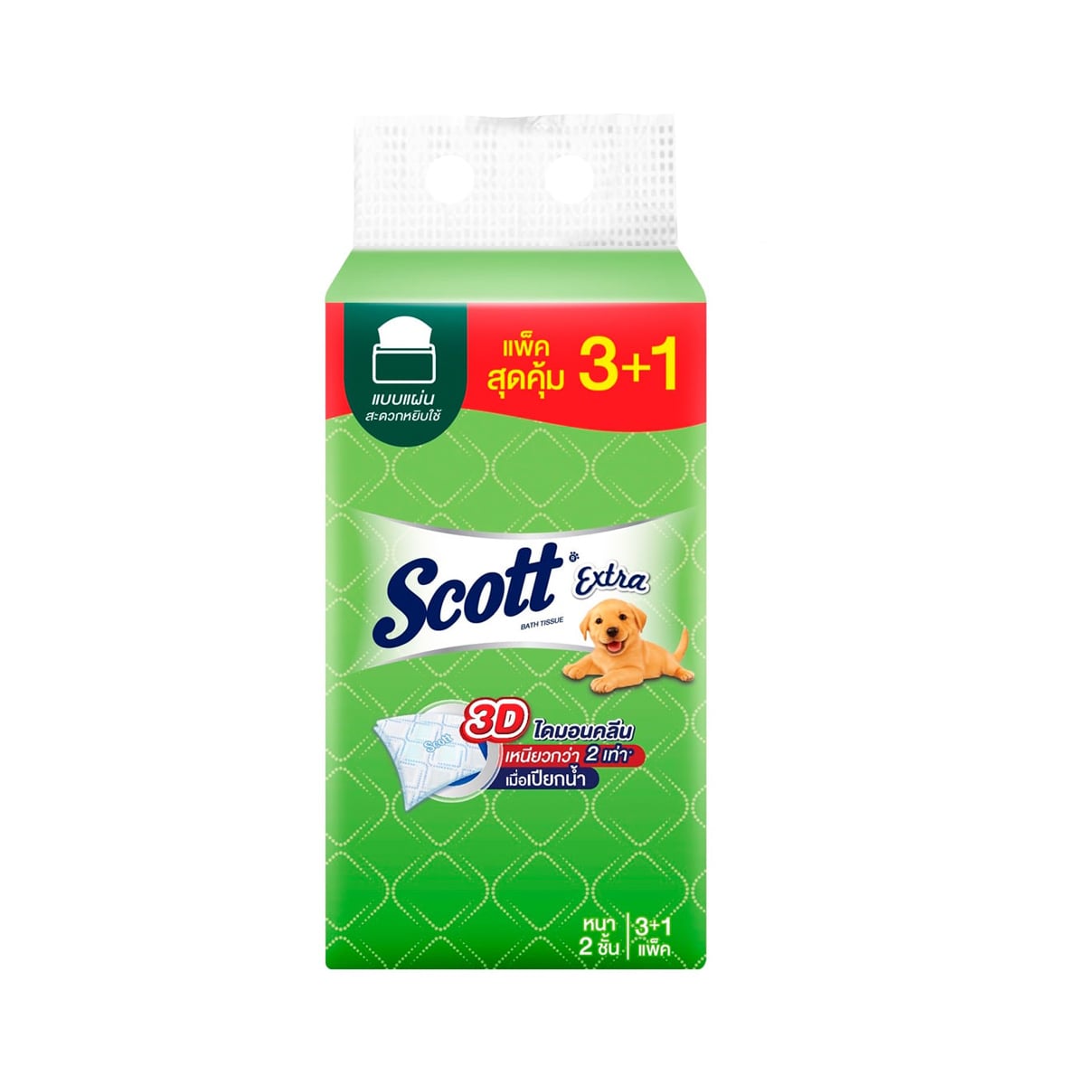 pdc_สก๊อตต์ เอ็กซ์ตร้า กระดาษชำระหนา 2 ชั้น 150 แผ่น แพ็ค 3+1