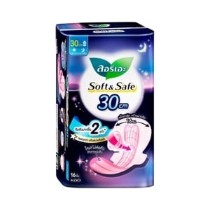 pdc_ลอรีเอะ ซอฟท์แอนด์เซฟ หลับสบาย ผ้าอนามัยสำหรับกลางคืน มีปีก 30 ซม. 16 ชิ้น