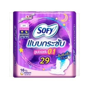 pdc_โซฟี ผ้าอนามัย แบบกระชับ ซูเปอร์อัลตร้าสลิม 0.1 สำหรับกลางคืน แบบมีปีก 29 ซม. 16 ชิ้น
