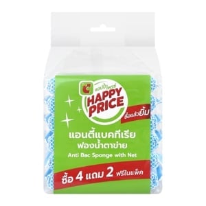 pdc_บิ๊กซี แฮปปี้ ไพรซ์ ฟองน้ำตาข่าย Antibac แพ็ค 4+2 ชิ้น