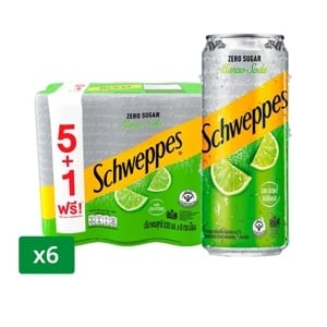 pdc_ชเวปส์ น้ำอัดลมมะนาวโซดา สูตรไม่มีน้ำตาล 330 มล. x 5+1 ชิ้น