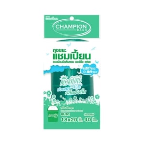 pdc_แชมเปี้ยน ถุงขยะแบบม้วน สำหรับขยะเปียก กลิ่นมอร์นิ่งเฟรช 18 x 20" สีเขียว 40 ใบ