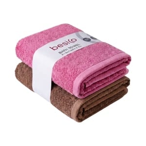 pdc_เบสิโค ผ้าเช็ดตัว 27 x 54 นิ้ว แพ็ค 2 สีชมพู/น้ำตาล
