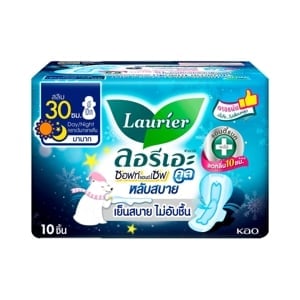 pdc_ลอรีเอะ ซอฟท์ แอนด์ เซฟ คูล ผ้าอนามัยแบบมีปีก สำหรับกลางวันและกลางคืน 30 ซม. 10 ชิ้น