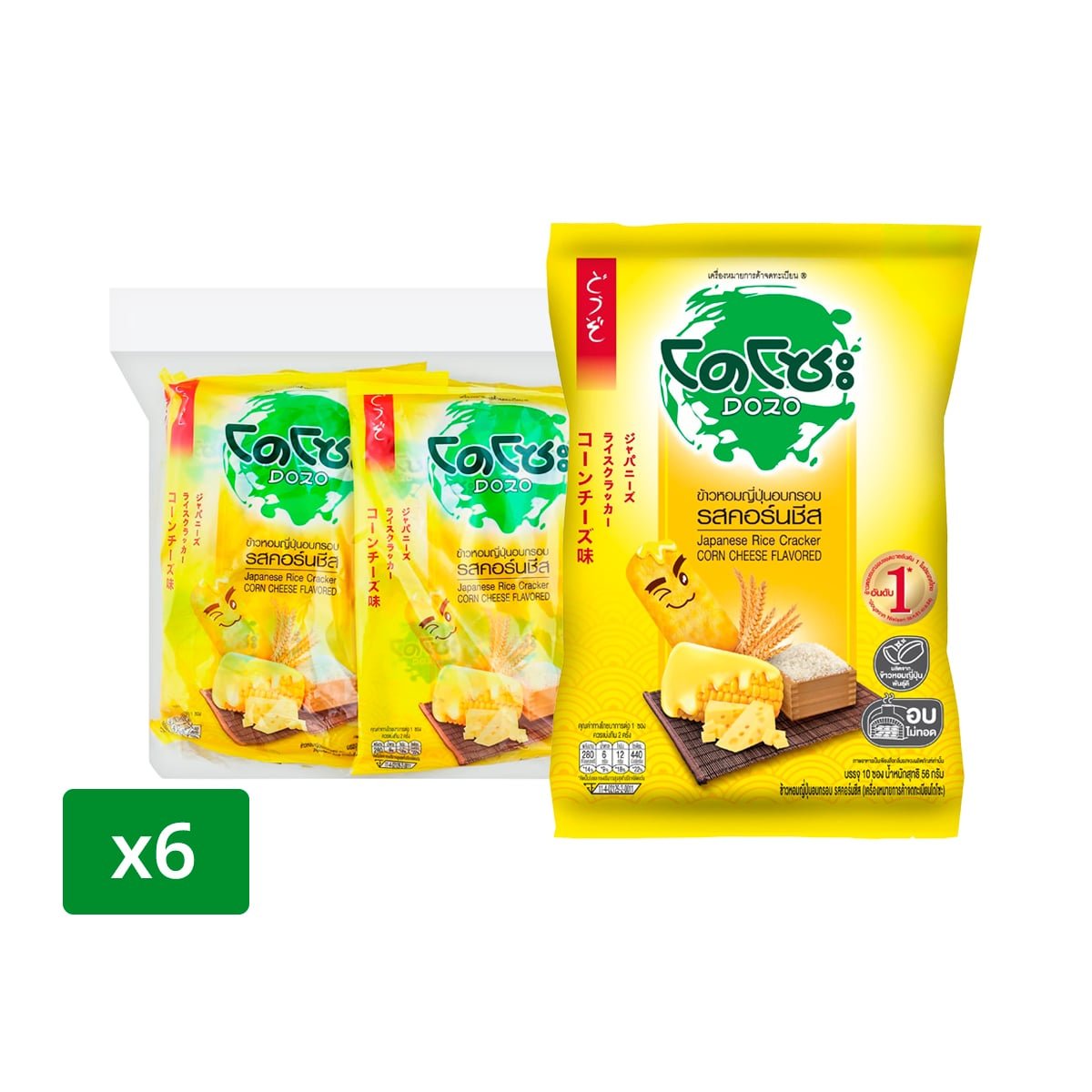 pdc_โดโซะ ข้าวหอมญี่ปุ่นอบกรอบ รสคอร์นชีส 56 ก. แพ็ค 6