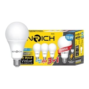 pdc_เอ็นริช หลอดไฟ LED 15W รุ่น Value แพ็ค 3+1 แสงขาว