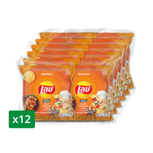 pdc_เลย์ ร็อค มันฝรั่งแท้ทอดกรอบแผ่นหยัก กลิ่นเอ็กซ์ตร้า บาร์บีคิว 12 ก. แพ็ค 12