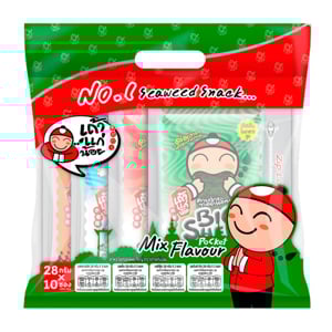 pdc_เถ้าแก่น้อย สาหร่ายทอดแผ่นใหญ่ พอคเกต รวมรส 28 ก. x 10 ชิ้น