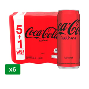 pdc_โค้ก น้ำอัดลม สูตรไม่มีน้ำตาล 325 มล. x 6 ชิ้น