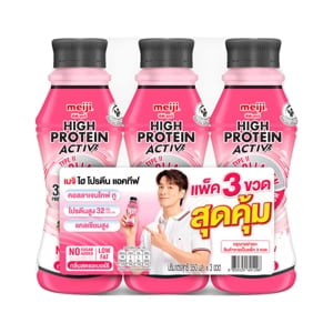pdc_ซีพี-เมจิ ไฮ โปรตีน แอคทีฟ กลิ่นสตรอว์เบอร์รี 350 มล. x 3 ขวด