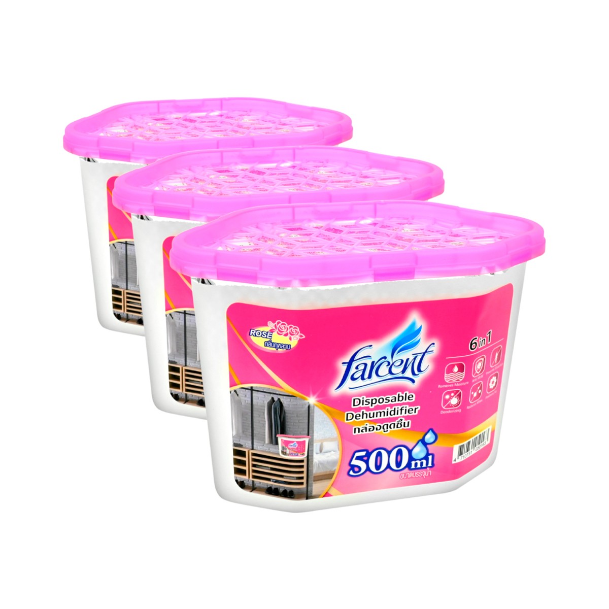 FARCENT Disposable Dehumidifier Rose 500 ml. Pack 3