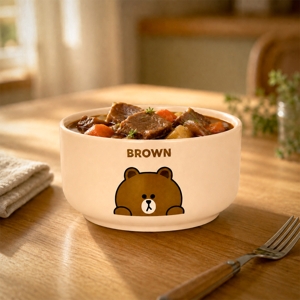 LINE FRIENDS Brown Round Bowl 6" Light Brown Color_5