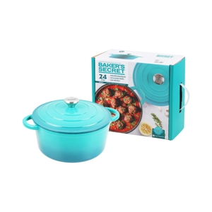 BAKER'S SECRET Cast Iron Casserole Dish 24 cm. Model. BS11321 Pure Turquoise Color_5
