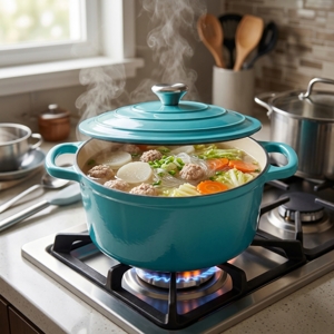 BAKER'S SECRET Cast Iron Casserole Dish 24 cm. Model. BS11321 Pure Turquoise Color_6