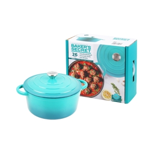 BAKER'S SECRET Cast Iron Casserole Dish 26 cm. Model. BS11405 Pure Turquoise Color_5