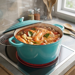 BAKER'S SECRET Cast Iron Casserole Dish 26 cm. Model. BS11405 Pure Turquoise Color_6