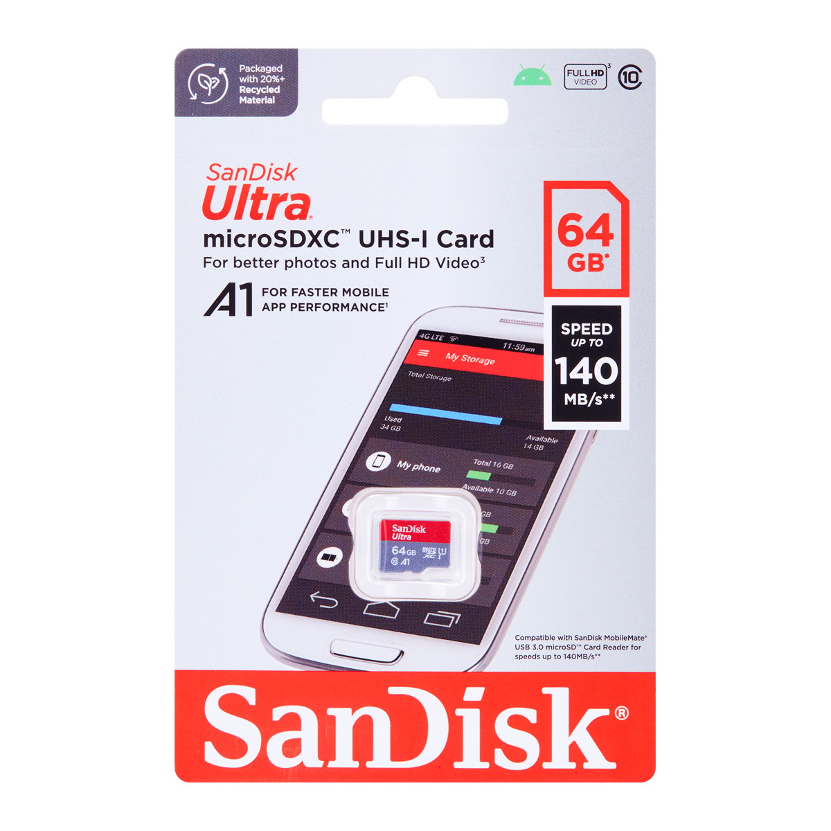 แซนดิสก์ Ultra MicroSD Card ขนาด 64GB รุ่น SDSQUA4-064G-GN6MA