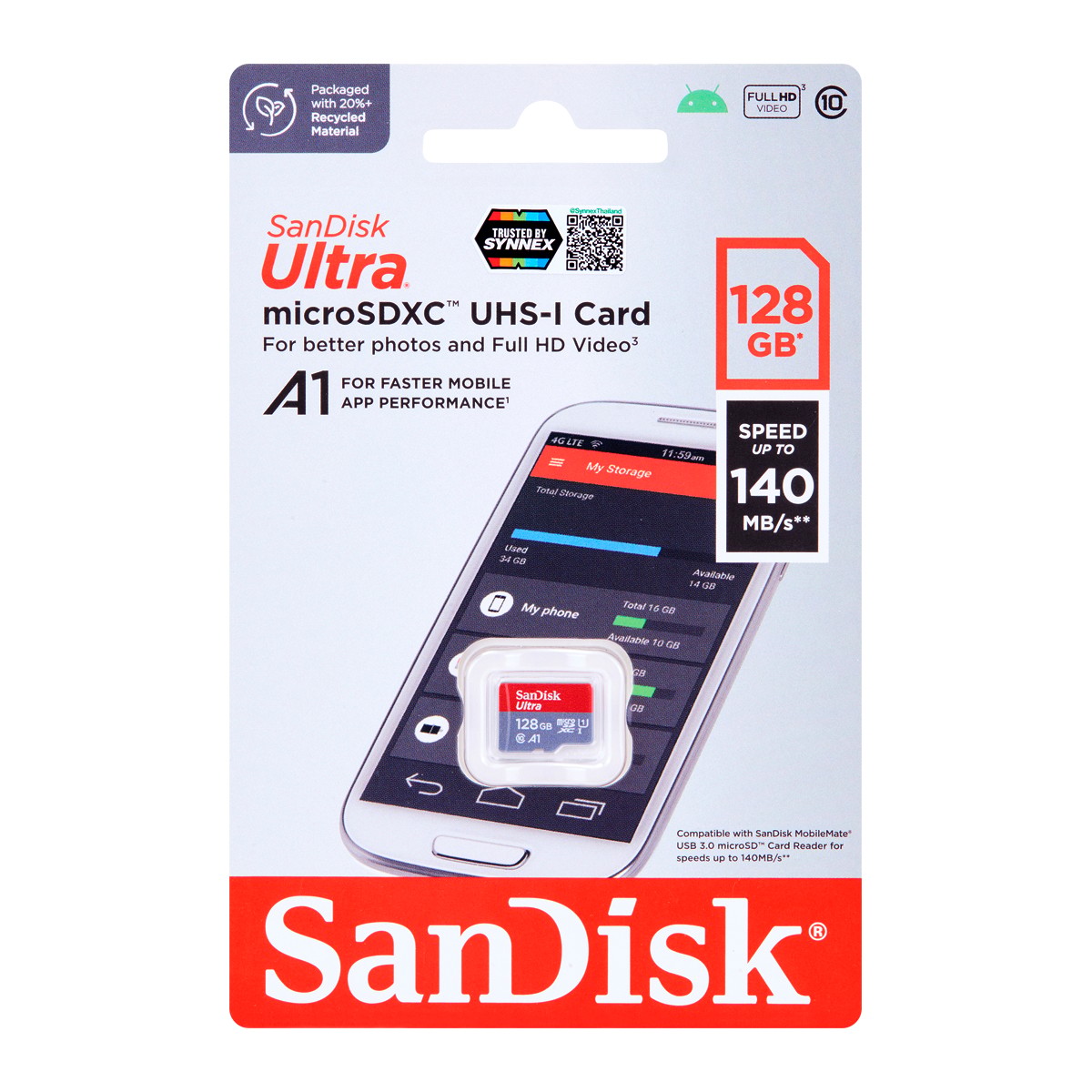 แซนดิสก์ Ultra MicroSD Card ขนาด 128GB รุ่น SDSQUA4-128G-GN6MA