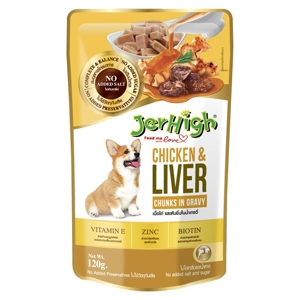 Jerhigh Pouch Dog Food Chicken and Liver in Gravy 120g.