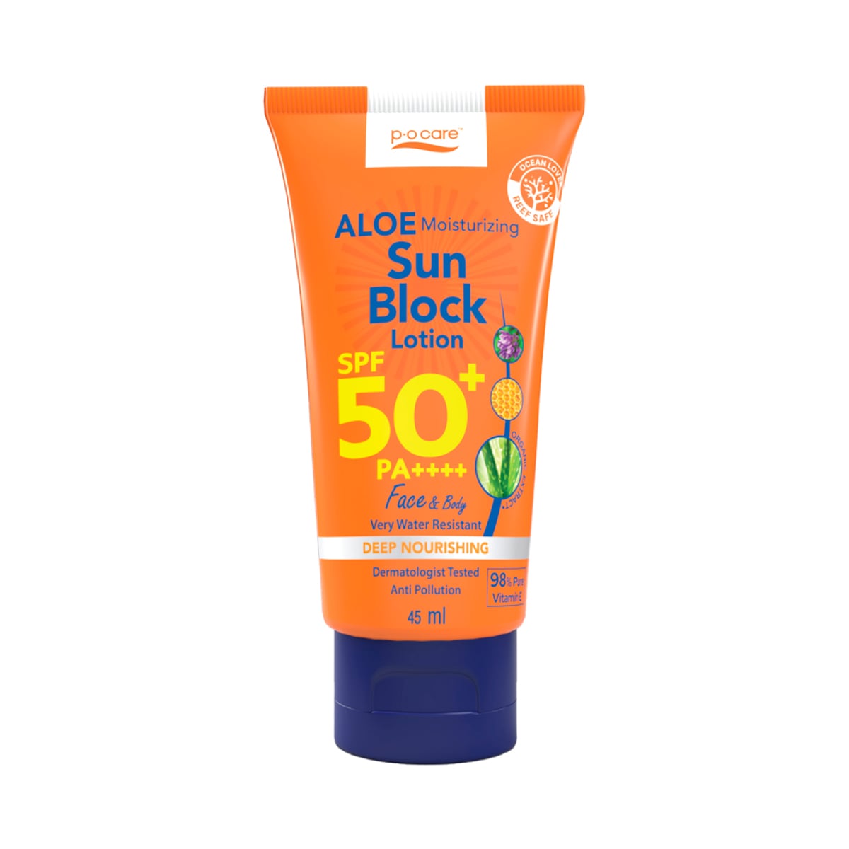 P.O. CARE Aloe Moisturizing Sun Block Lotion SPF 50 PA+++ Deep Nourishing 45 ml.