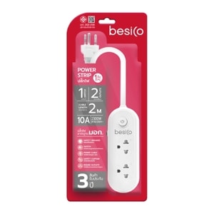 BESICO Power Strip 1 Switch 2 Outlets Cable Length 2 m.