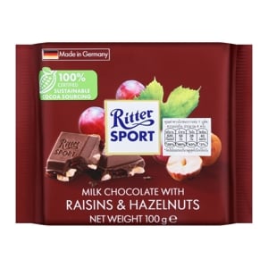 Ritter Sport Raisin Hazelnut Chocolate 100g.