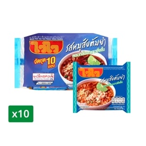 Wai Wai Instant Noodles Tom Yum Pork 60g. Pack 10