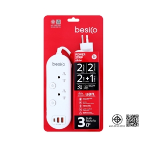 BESICO Power Strip 2 Switch 2 Outlet 2 USB + 1 Type C Length 3 m.
