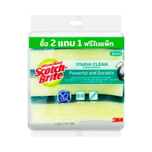 สก๊อตช์-ไบรต์ แผ่นใยพร้อมฟองน้ำ สูตรแอนตี้แบคทีเรีย สีเขียว แพ็ค 3