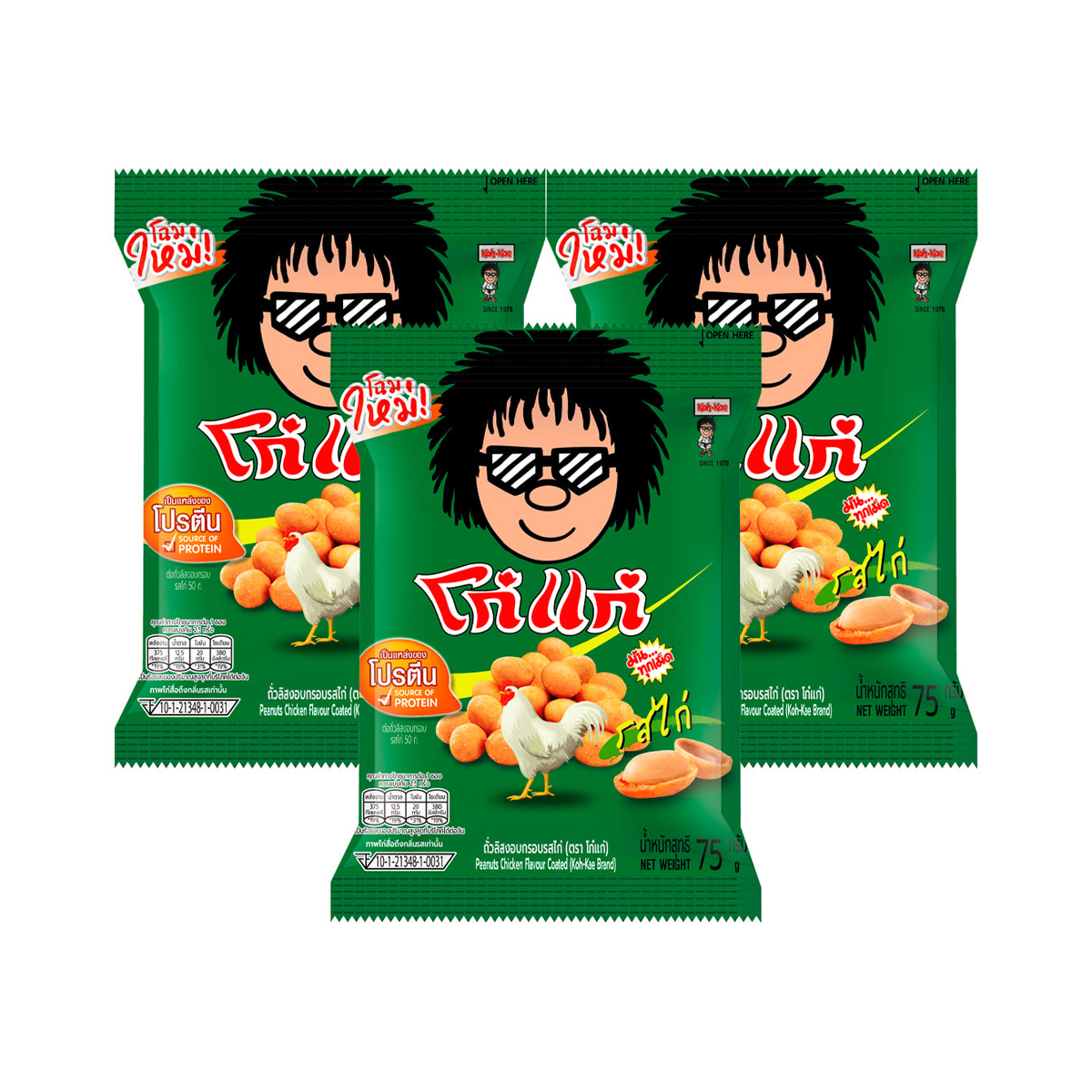 โก๋แก่ ถั่วลิสงอบกรอบ รสไก่ 75 ก. แพ็ค 3