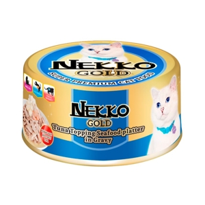 NEKKO Gold Wet Cat Food Tuna Topping Seafood Platter in Gravy 85 g.