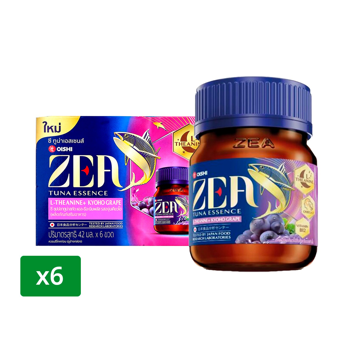 ZEA Tuna Essence L-Theanine Plus Kyoho Grape Flavour 42 ml. Pack 6