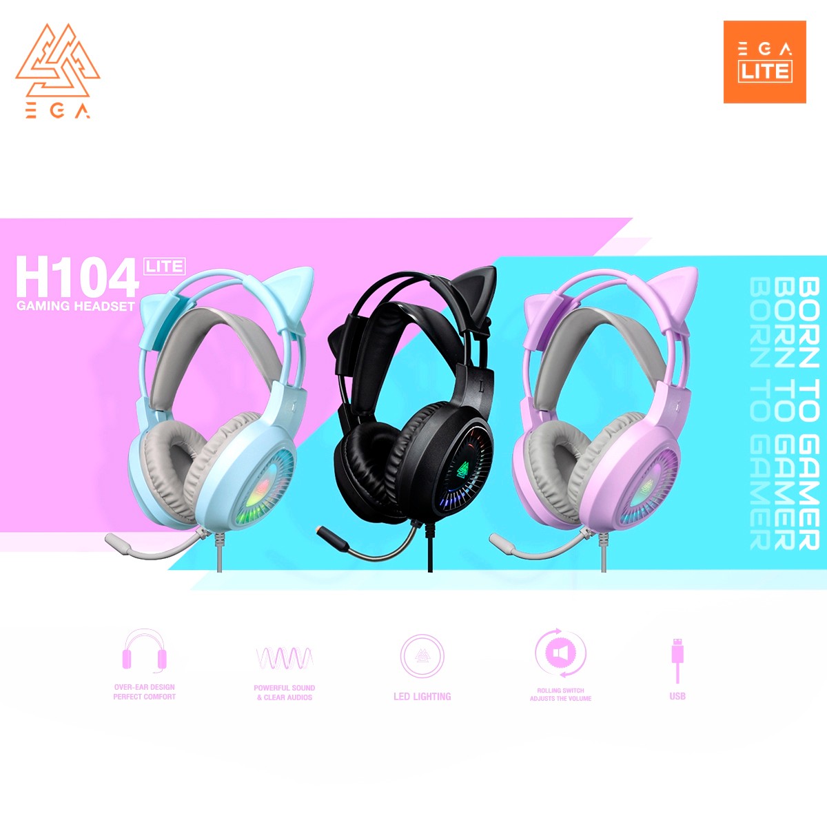อีจีเอ หูฟังเกมมิ่ง รุ่น H104 LITE คละสี_4
