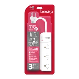 BESICO Power Strip 1 Switch 3 Outlets Cable Length 3 m.