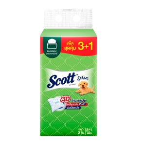 สก๊อตต์ เอ็กซ์ตร้า กระดาษชำระหนา 2 ชั้น 150 แผ่น แพ็ค 3+1