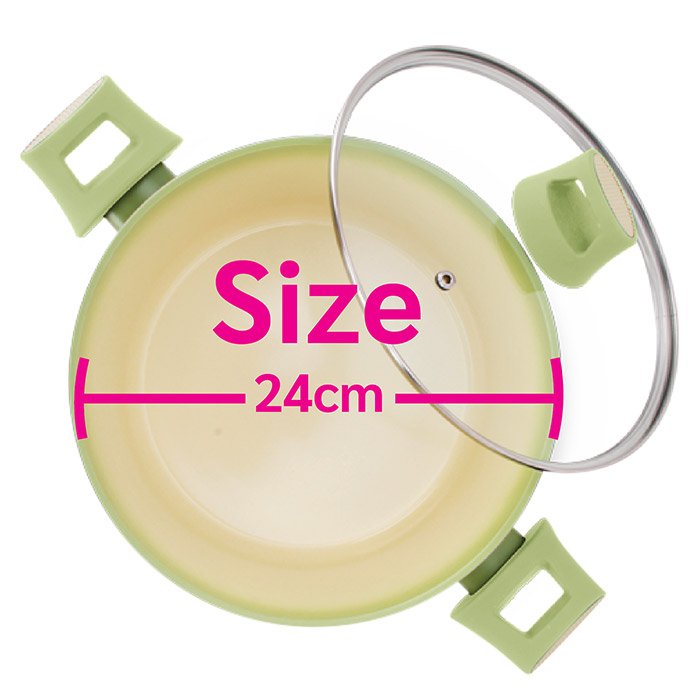 เบสิโค หม้ออะลูมิเนียมเคลือบเซรามิกพร้อมฝาแก้ว รุ่น THE AVOCADO COOKWARE SERISE ขนาด 24 ซม. สีอโวคาโด-ครีม_1