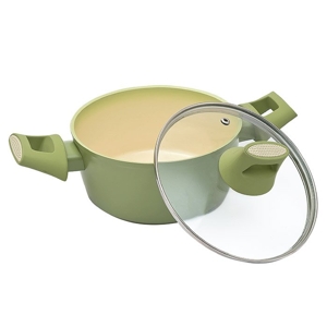 เบสิโค หม้ออะลูมิเนียมเคลือบเซรามิกพร้อมฝาแก้ว รุ่น THE AVOCADO COOKWARE SERISE ขนาด 24 ซม. สีอโวคาโด-ครีม_thumbnail