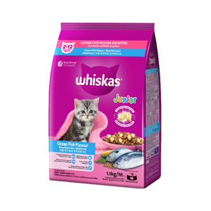 WHISKAS Junior Cat Food (2-12 Months) Ocean Fish Flavor + Milk 1.1 kg.
