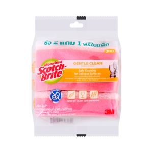 สก๊อตช์-ไบรต์ แผ่นใยพร้อมฟองน้ำ สูตรแอนตี้แบคทีเรีย สีชมพู แพ็ค 2 แถม 1 (ฟรีในแพ็ค)