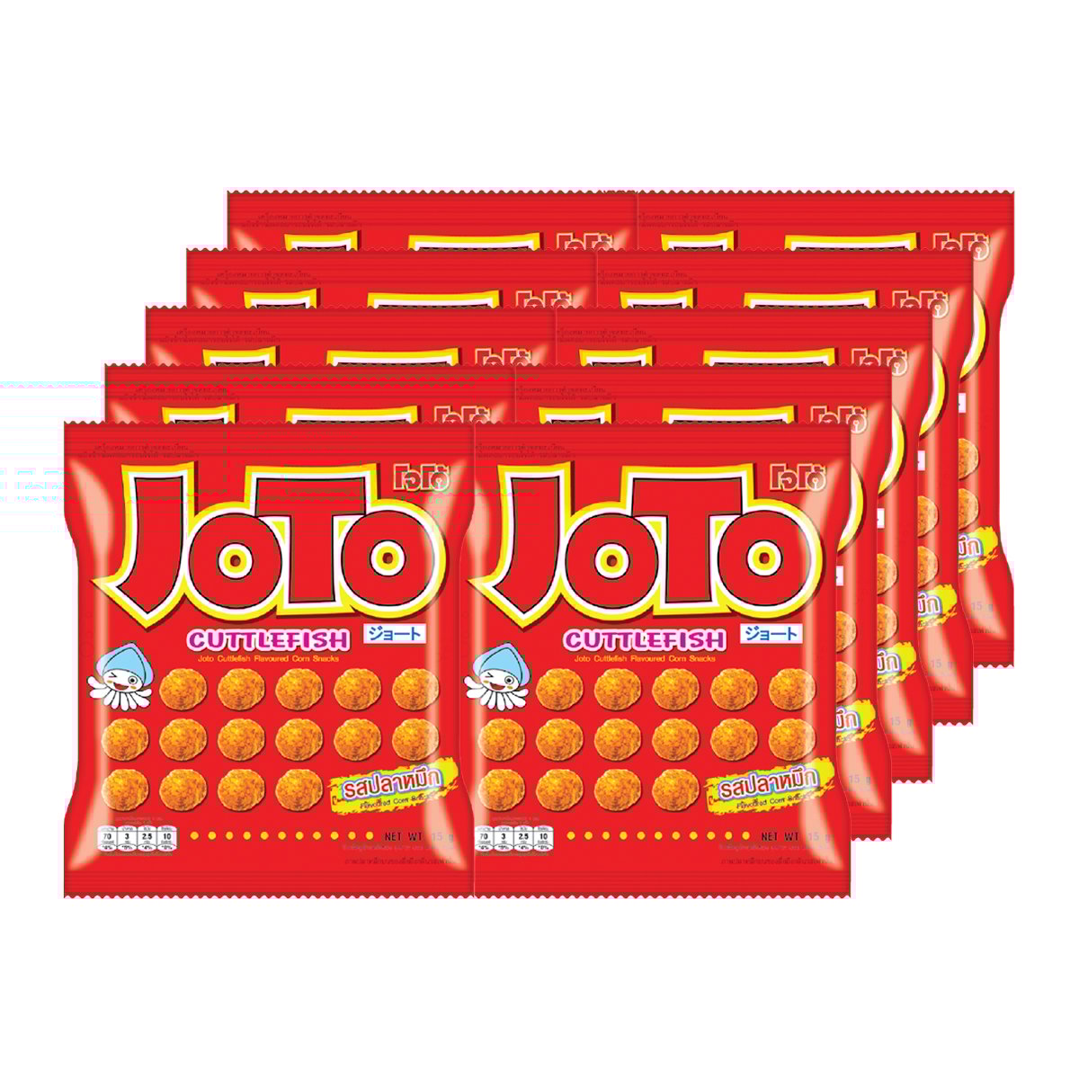 โจโต้ ขนมข้าวโพดอบกรอบ รสปลาหมึก 15 ก. แพ็ค 10