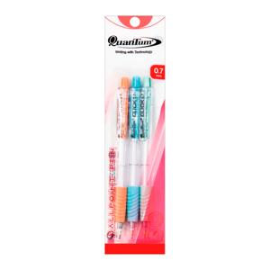 QUANTUM Ball Point Pen 527 Click 0.7 mm. Blue Ink Pack 3 Assorted Colors