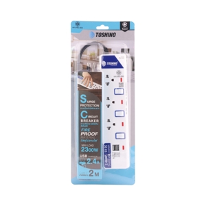 TOSHINO 3-Outlet Power Strip with 3 Switches & 2 USB Ports
