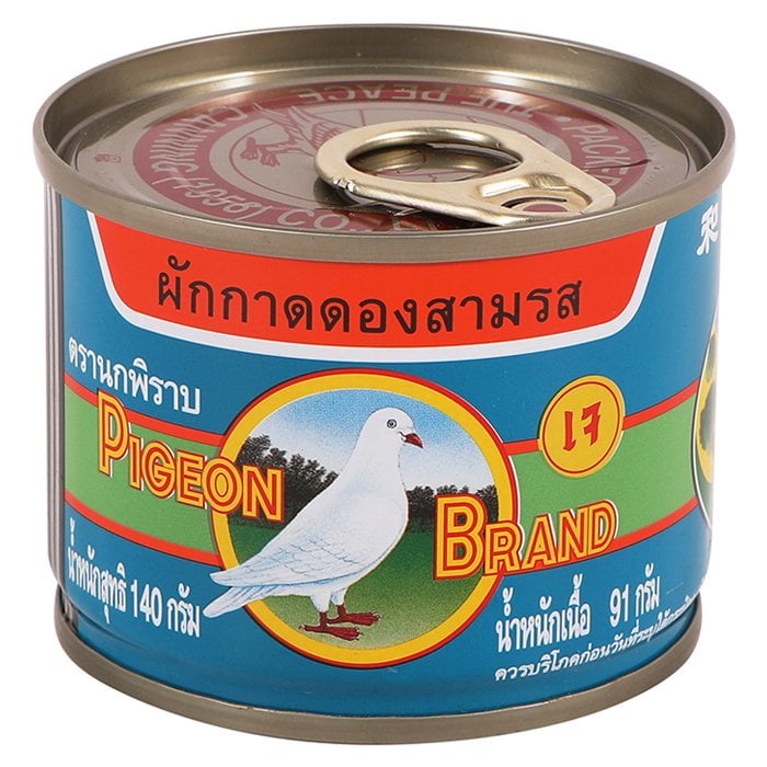 ตรานกพิราบ ผักกาดดองสามรสกระป๋องฝาดึง 140 ก.