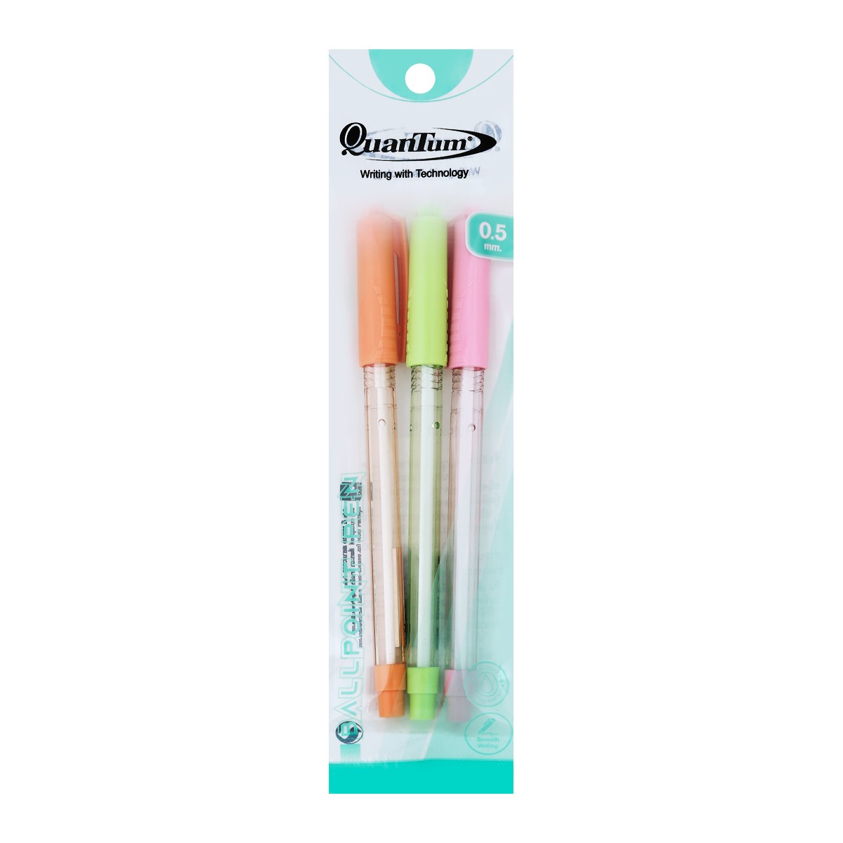 ควอนตั้ม ปากกาลูกลื่น สเก็ต 050 ด้ามน้ำเงิน คละสี แพ็ค 3