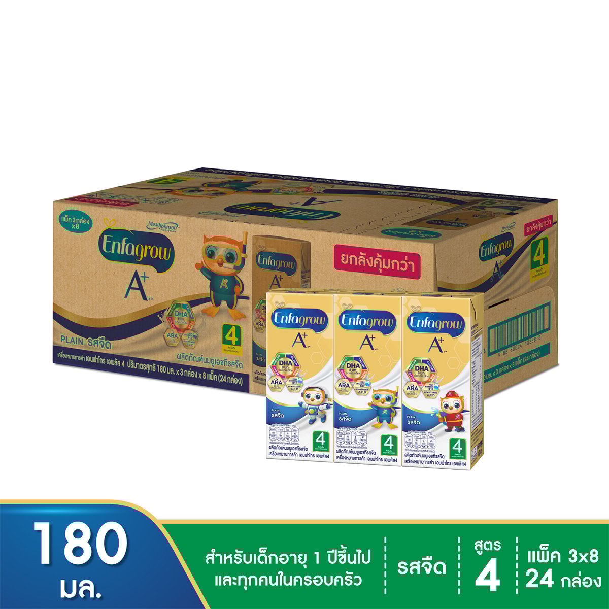 เอนฟาโกร เอพลัส นมยูเอชที สูตร 4 สำหรับเด็กอายุ 1 ปีขึ้นไปและทุกคนในครอบครัว รสจืด 180 มล. แพ็ค 24