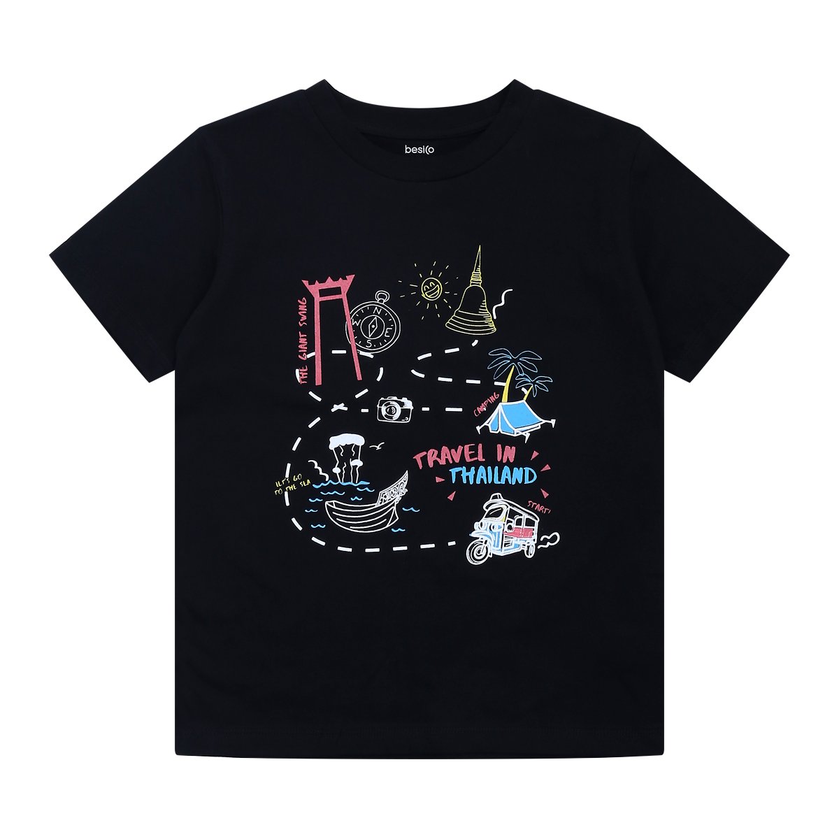 เบสิโค เสื้อยืดคอกลมแขนสั้นพิมพ์ลาย สำหรับเด็ก รุ่น FVDS2404LB01T สีดำ
