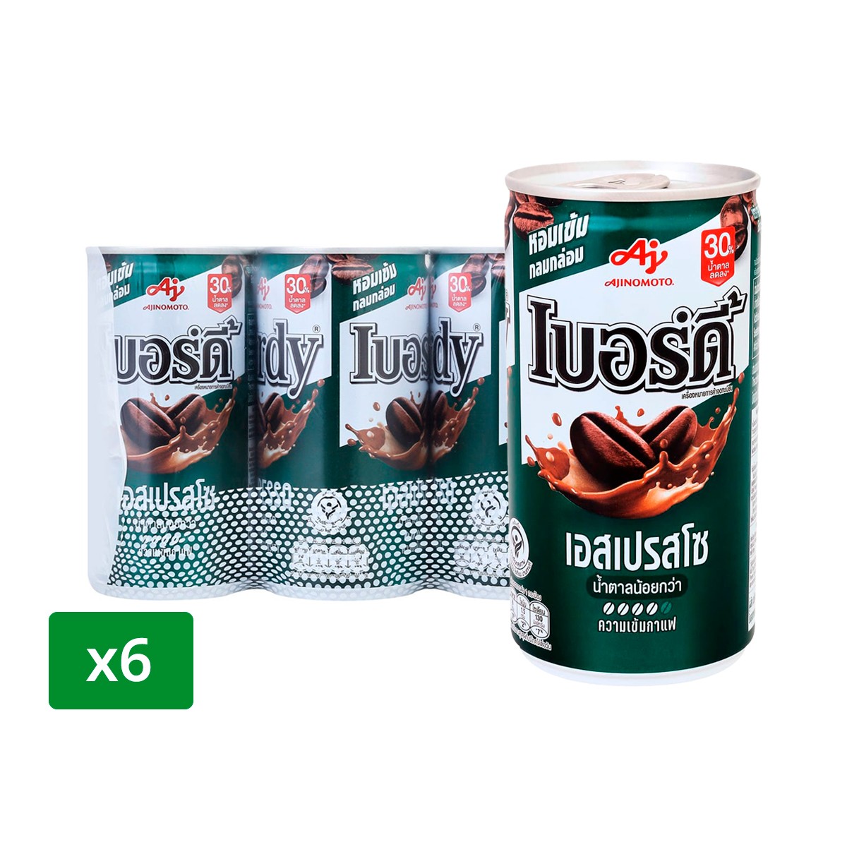 เบอร์ดี้ กาแฟปรุงสำเร็จพร้อมดื่ม เอสเปรสโซ 170 มล. แพ็ค 6