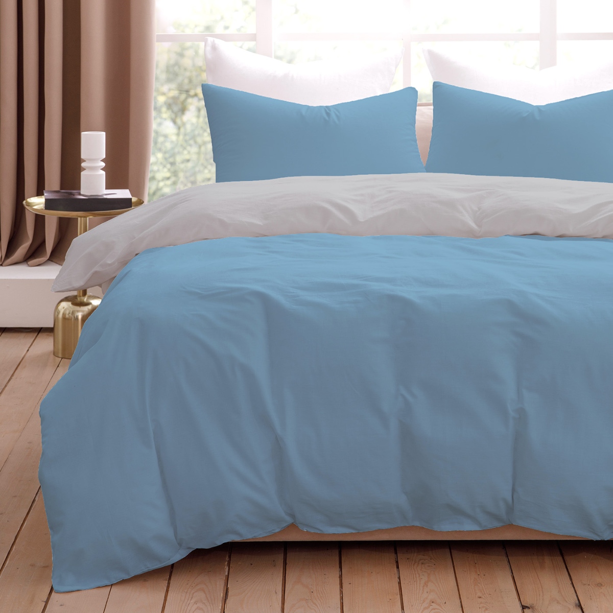 สลีปจอย ชุดผ้าปูที่นอน 6 ฟุต พร้อมผ้าห่มนวม 70 x 90 นิ้ว สีฟ้า-เทา_6