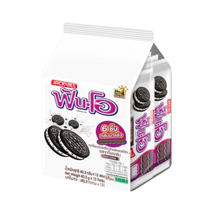 FUN-O Chocolate Flavored Sandwich Cookies Filled with Cookie and Cream Flavored Cream 40.5 g. Pack 12